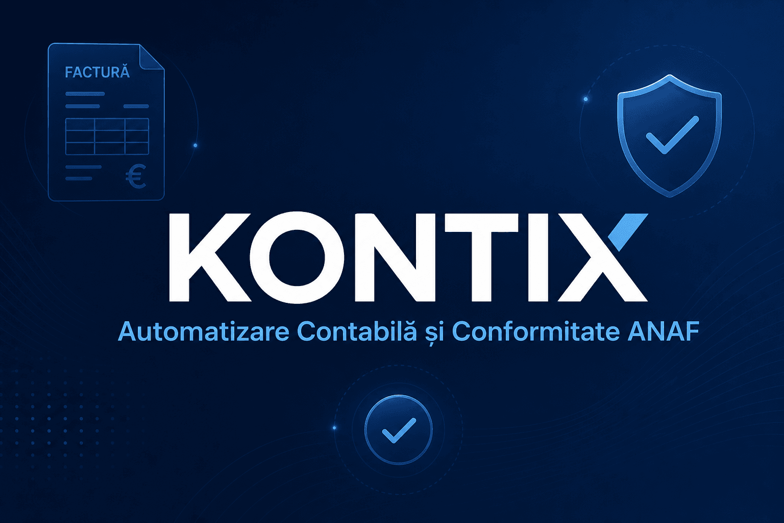 Birou curat cu dashboard KONTIX — calm și ordine profesională